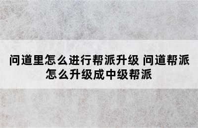 问道里怎么进行帮派升级 问道帮派怎么升级成中级帮派